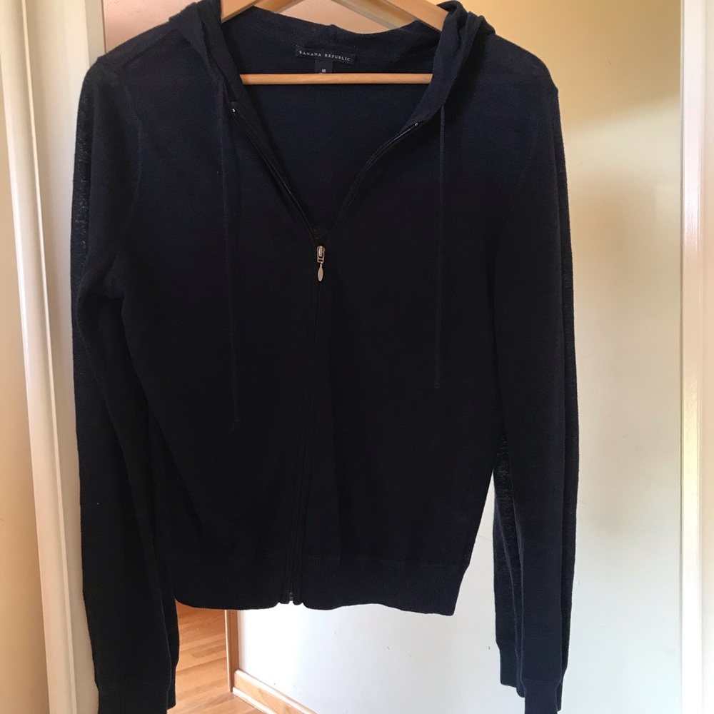 Banana Republic Navy Linen Zip Ling Sleeve Hoodie